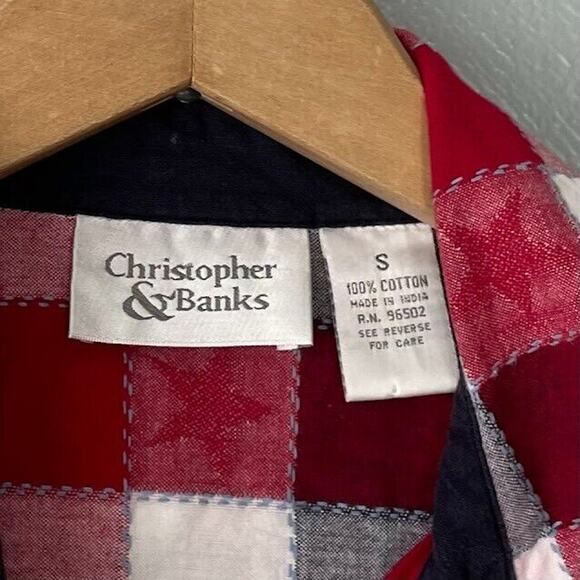 Christopher & Banks Size Small Plaid Star Button Up Shirt Country Americana - Picture 4 of 9